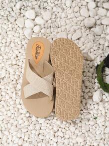 Women Apricot Criss Cross Wedge Slide Sandals, Elegant Open Toe Sandals For Daily - Apricot - View 5