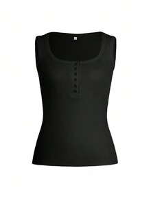 Women's Summer 90s Retro Sexy Casual Solid Color Sleeveless Slim Fitting Top - Black - View 3