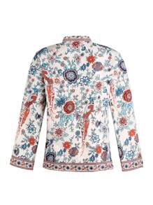 Women Casual Blouse, Long Sleeve Floral Printed Loose V-Neck Tops, Loose Wild Fashion Spring/Fall Top Shirt - 杏色 - 查看 5