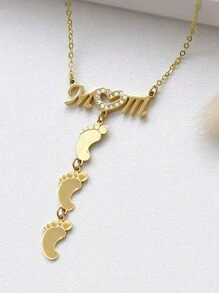 1pc Customized Name Necklace With Random Baby Feet Design, 1/2/3 Baby Feet Pendants, 40+5cm Chain Length, Engraved Name, Birthday Party, Mother's Day Gift For Mom/Wife/Her (No Gift Box)