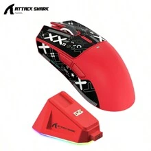 ATTACK SHARK X11 Wireless Gaming Mouse, Red Color With Non-Slip Grip, Lightweight Magnetic Charging, Cool RGB Lighting, PAW3311 Sensor 1000Hz Polling Rate DPI Adjustable - Red - View 1