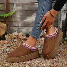 Fur-Lined Women's Slippers - Warm, Durable, Non-Slip Outdoor Shoes For Winter Comfort With Thick Flat Soles And Platform For Snowy Conditions. - Màu nâu  Mocha - Xem 4