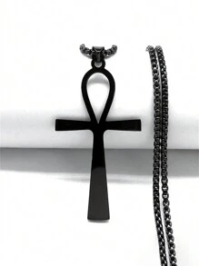 Gothic Egyptian Cross Key Of Life Necklace, Stainless Steel Black/Gold/Silver Religious Pendant Necklace, Gothic Jewelry, Holiday Gift - Multicolor - View 11
