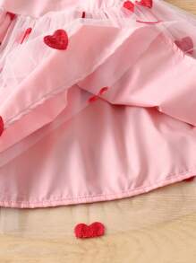 Young Girl Heart Embroidered Mesh Patchwork Dress - Pink - View 9