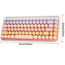 BOW Ergonomic Rechargeable Wireless Keyboard Bluetooth5.1 Tri-Modes Wireless Keyboard 85 Keys Retro Round Keycaps Wireless Keyboard For Win7/8/10/Android/IOS-Pink - Pink - View 7