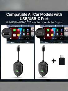 Mini 2 In 1 Wireless CarPlay Adapter & Android Auto Wireless Adapter For Factory Wired CarPlay Cars,Type-C And USB, Upgraded 2-In-1 Carplay Wireless Adapter - Black - View 6