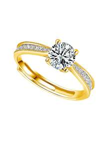 1pc Stainless Steel Classic 4-Claw 1 Carat Mossanite Adjustable Ring In Gold Color, Fashion Personalized, Gifts For Women, Dates/Occasions