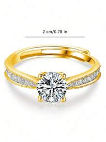 1pc Stainless Steel Classic 4-Claw 1 Carat Mossanite Adjustable Ring In Gold Color, Fashion Personalized, Gifts For Women, Dates/Occasions
