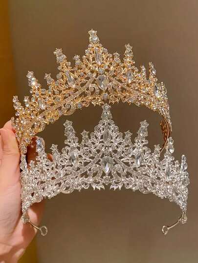 1 Pc Elegant Crystal Rhinestone Crown - Shiny Alloy Hair Accessory For Wedding, Birthday And Special Occasions Tiara Hair Garland Costume Crown, Tiara Crown