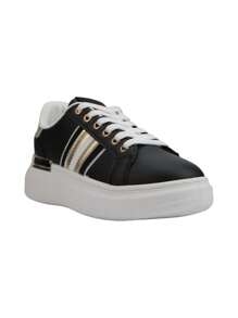 Fashion Metal Decor Snake Skin Embossed Patchwork Casual Sneakers - Black - View 2