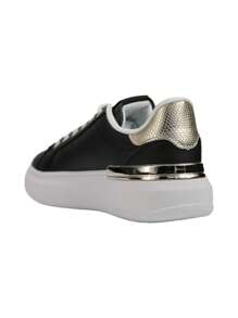 Fashion Metal Decor Snake Skin Embossed Patchwork Casual Sneakers - Black - View 4