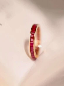 1pc S925 Sterling Silver Creative Red Zirconia Circle Ring, Minimalist Gold Vintage Luxurious Women's Ring, Versatile Daily/Holiday Party Jewelry Gift