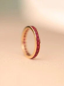 1pc S925 Sterling Silver Creative Red Zirconia Circle Ring, Minimalist Gold Vintage Luxurious Women's Ring, Versatile Daily/Holiday Party Jewelry Gift