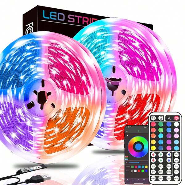 HBOWMDJIA Luzes USB de 16 a 100 pés com controle remoto de 44 teclas + controle inteligente por aplicativo, luz noturna/luz de Bottom da TV com alteração de cor RGB com temporizador, fita de LED para quarto, decoração de feriados, decoração de parede, presentes de festa de Halloween