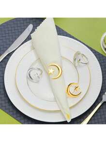 5 pièces Porte-serviettes étoile et lune, convient pour anniversaire, mariage, Saint-Valentin, Pâques, décoration de table, fête, rassemblement familial, décoration de la maison, fournitures pour fête à thème, accessoires de cuisine
