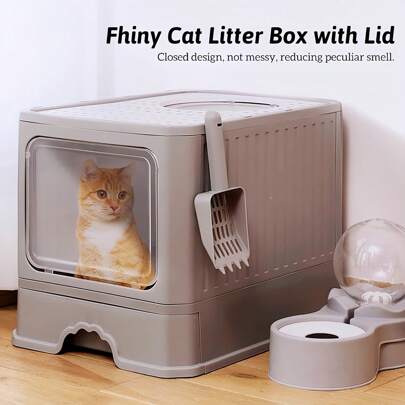 Stor helt sluten kattsandlåda, med låda och övre ingång, luktsäker och stänksäker (50CM*40CM*40CM)