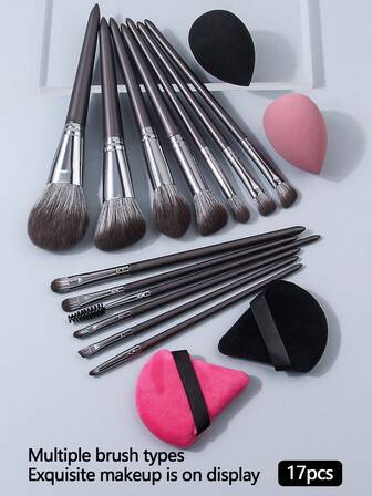 13pcs/17pcs Premium Makeup Brush Set - Blush Brush, Contour Brush, Setting Brush, Concealer Brush, Eyeshadow Brush & Makeup Sponge Blender,Brush Set,Makeup Brush Kit,Make Up Brush Set,Make Up Set Complete,Makeup Brush Set,Complete Makeup Kit,Brush Kit,Brushes Makeup Set,Makeup Gift Set,Set