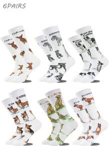 1/6 Pairs Of Men's Black And White, New Pet Animal Dog Socks Fashion Unisexes Stockings, Comfortable And Breathable, Deodorant And Sweat Absorption, Suitable For Men Outdoor Sports, Eye-Catching Fashion Socks On The Street