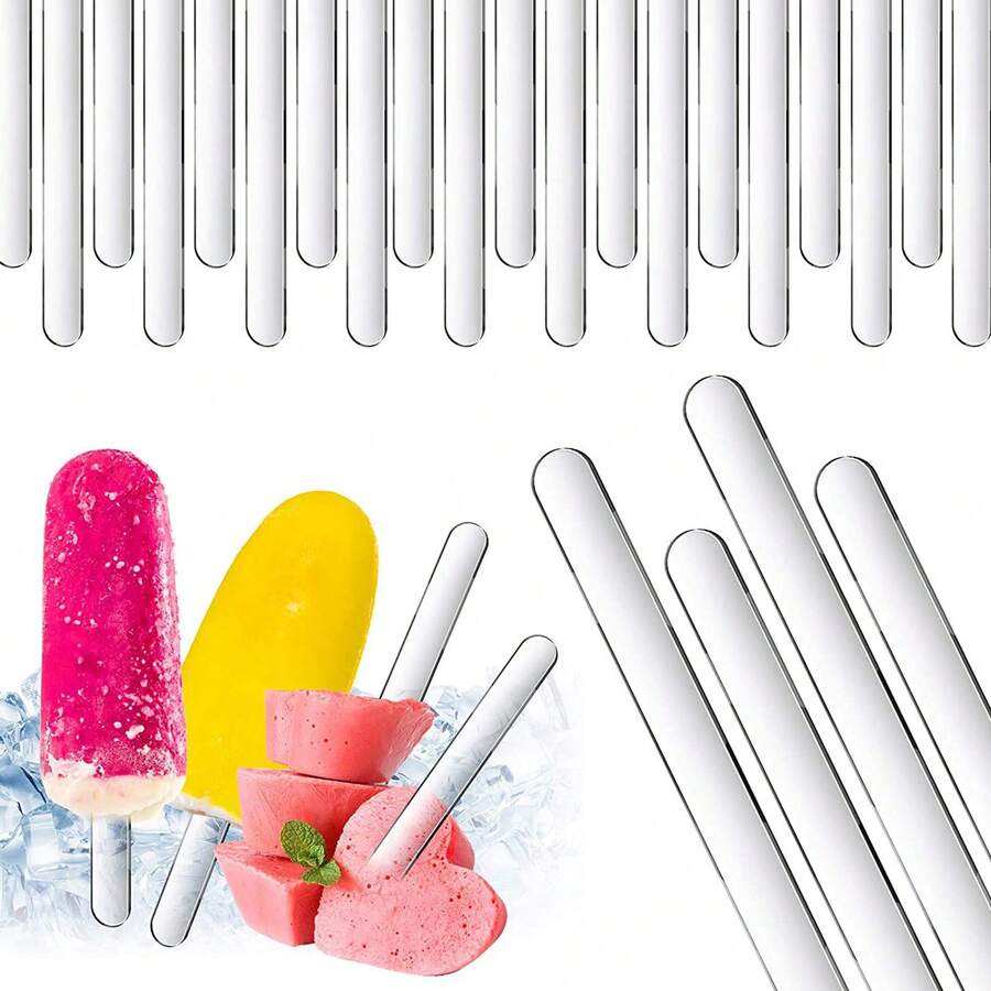 Acrylic Cakesicle Popsicle Sticks, 50 Pcs Reusable Acrylic Sticks For Ice Cream Gold Mirror Popsicle Sticks For DIY Ice Cream Making - Transparent - View 1