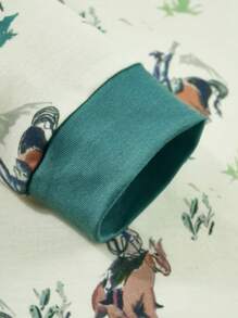 Baby Girl Western Cowboy Series Cartoon Cowboy Riding Horse All-Over Print Long Sleeve Jumpsuit, 4-Season - Apricot - View 5