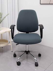 (Set de 2 piezas) Funda para silla de color azul grisáceo sólido con estilo dividido totalmente envolvente, funda para silla de oficina o computadora del hogar, funda elástica para el asiento y los brazos de la silla - gris azul - Ver 3