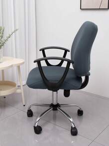 (Set de 2 piezas) Funda para silla de color azul grisáceo sólido con estilo dividido totalmente envolvente, funda para silla de oficina o computadora del hogar, funda elástica para el asiento y los brazos de la silla - gris azul - Ver 4