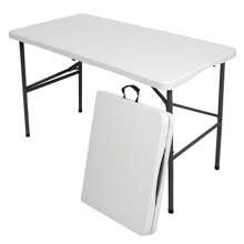4 FEET/ 6FEET Plastic Barbeque Folding Table, Rectangle Center-Folding Portable Table With Carrying Handle-White