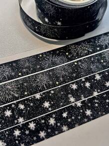 Washi Tape With Fireworks & Flame Pattern, Rolls Of Brown Kraft Paper Sticker, Cute Vintage Style For Winter Scrapbooking