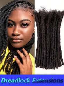 0.6cm Width 10 Strands Human Hair Loc Extensions Full Handmade Dreadlock Extensions For Men Women Kids Can Be Dyed And Bleached With Needle And Comb 100% Unprocessed Natural Black