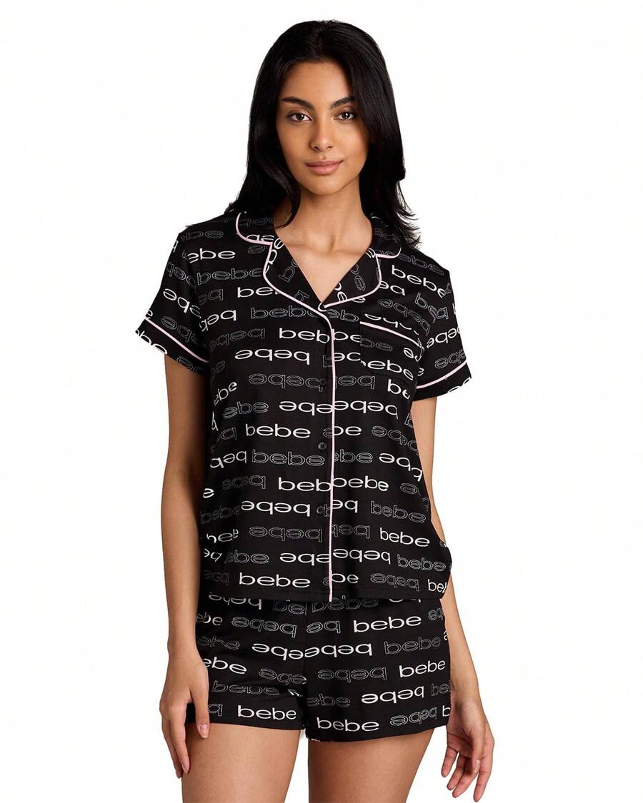 Bebe Pajama Set For Women, Stretch Rayon Knit Short Sleeve PJs For Women Set, Ladies Pajamas Sets - JET - View 1