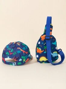 2pcs/Set Kid's Cartoon Dinosaur Print Baseball Cap + 1pc Random Cut Dinosaur Print Crossbody Bag, Cute & Fun, Suitable For Daily Wear, Outdoor, Graduation, Back To School, Children's Holidays, Dopamine Outfit - Multicolor - View 7