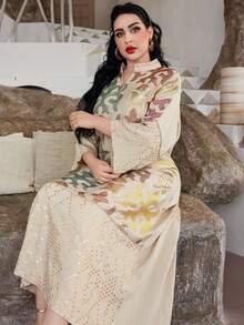 Elegant Embroidered Beaded Abaya Dress, V-Neck, Luxurious Design, Suitable For Saudi National Day, Latest 2025 Collection