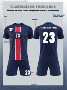 Customizable Children's And Youth Football Sets (8-12 Years Old) For 2024-2025- Personalized Jerseys And Shorts Sets, Home Design Style, With Customizable Logos, Numbers, And Text Content,Customized Boys Activewear,Easy Comfort,Easy Comfort,Birthday Gift