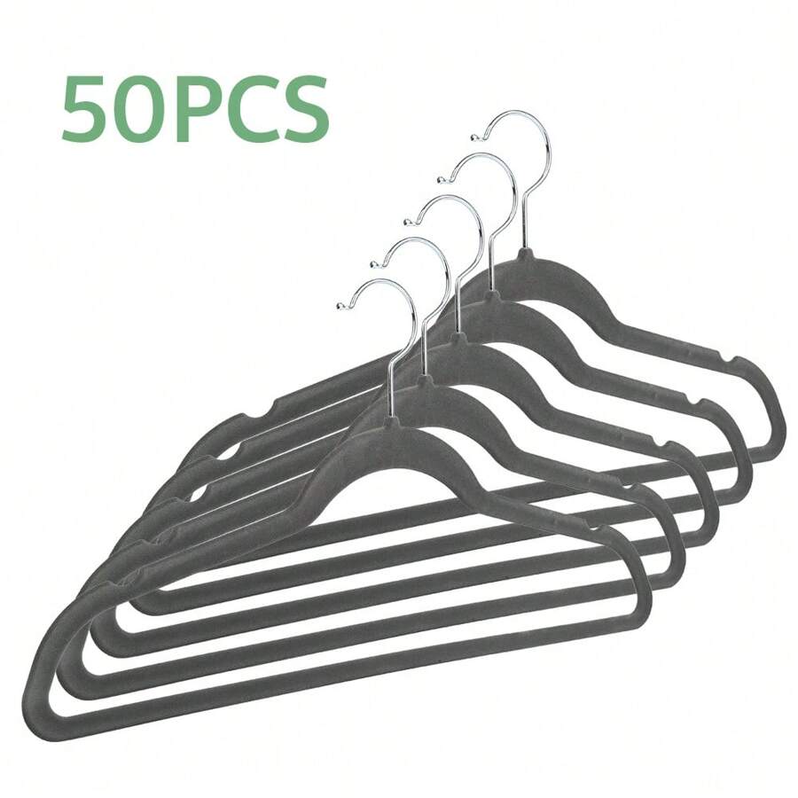 50STK, KLEIDERBÜGEL, SAMT, 44*23CM, GRAU.
