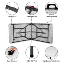 4 FEET/ 6FEET Plastic Barbeque Folding Table, Rectangle Center-Folding Portable Table With Carrying Handle-White