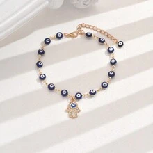 1pc Demon Eyes Anklet Women's Retro Simple Personalized Premium Adjustable Palm Pendant Anklet - Gold - View 5
