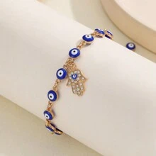 1pc Demon Eyes Anklet Women's Retro Simple Personalized Premium Adjustable Palm Pendant Anklet - Gold - View 3