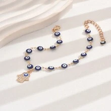 1pc Demon Eyes Anklet Women's Retro Simple Personalized Premium Adjustable Palm Pendant Anklet - Gold - View 7