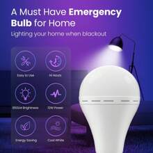 4 PCS A19 Rechargeable Emergency Light Bulbs 4PACK, Home Power Outage Camping Hurricane Battery Powered LED Light Bulb 5000K Daylight E26/E27 12W Equivalent - White - View 2
