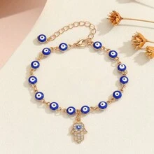 1pc Demon Eyes Anklet Women's Retro Simple Personalized Premium Adjustable Palm Pendant Anklet - Gold - View 4