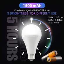 4 PCS A19 Rechargeable Emergency Light Bulbs 4PACK, Home Power Outage Camping Hurricane Battery Powered LED Light Bulb 5000K Daylight E26/E27 12W Equivalent - White - View 3