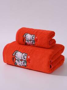 1 Stück/2 Stück süße Cartoon Kätzchen bestickte Korallen Fleece dünne Handtücher, super weich, saugfähig, hautfreundlich, schnell trocknend, Handtücher für Outdoor Pool, Erwachsene Paare Zuhause Täglicher Gebrauch, Badetuch 70*140cm, Handtuch 34*75cm, oder extra großes Badetuch 90*170cm, Handtuch 40*80cm