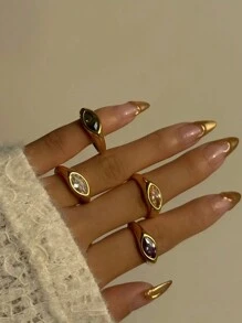 Anel de Pedra Preciosa Ouro 18K, Anel de Sinete, Anel de Cristal Solitário Ouro, Anel Declarativo, Presente para Ela no Dia dos Namorados