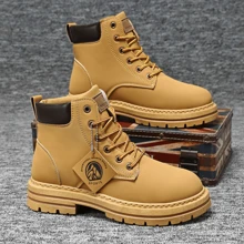 Heren Modieuze Klassieke PU Leren Laarzen, Nieuwe Casual Plus Size Laarzen, Hoge Top Veterschoenen Comfortabele Duurzame Casual Wandelschoenen, Trekkinglaarzen, Geschikt Voor Buitenactiviteiten Voor Mannen, Klassieke Kleurstelling, Duurzaam En Comfortabel, Dikke Zool, Geschikt Voor Alle Seizoenen