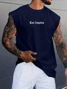 Men's Women's Basic Macho Tank Tops Shirt Letter Design UNISEX Sleeveless 100% Premium Cotton - Màu xanh hải quân - Xem 2
