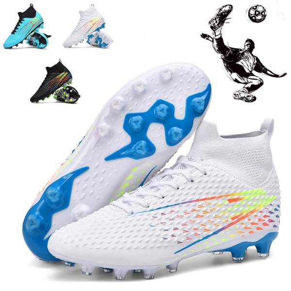 1 Pair New Professional Men Soccer Shoes Cleats Anti-Slip AG Studs Football Boots Adult Breathable High Top Soccer Shoes Couples Outdoor Lawn Lightweight Match Training Leather Classic Sports Soccer Shoes