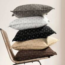 1pc Linen Jacquard Farmhouse Style Cushion Cover, Minimalist & Casual For Daily Use