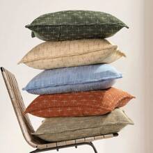 1 件农舍风格提花亚麻抱枕套，简约时尚，适合日常休闲使用