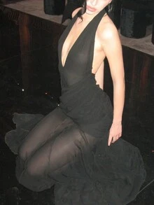 Women Halter V Neck Backless Mesh Wrap Long Dress, Sexy Sheer Party Dress, Wedding Guest Cocktail Dress