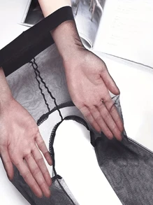 1 paio di leggings trasparenti super sottili di colore unito da donna, adatti per 80-140 libbre, 150-175 cm di altezza, con design vita alta e inguine, in morbida miscela di nylon ed elastan, collant aderenti e sexy senza cuciture